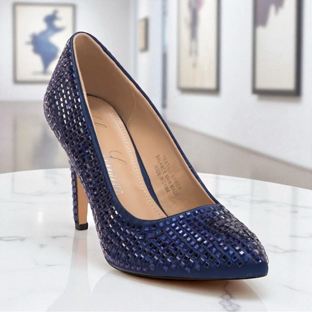Lauren Lorraine Dazzle Embellished Pointed Toe 4” Heel Stiletto Pump navy sz‎ 11